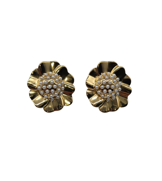 Ohrringe Perlenblume Gold